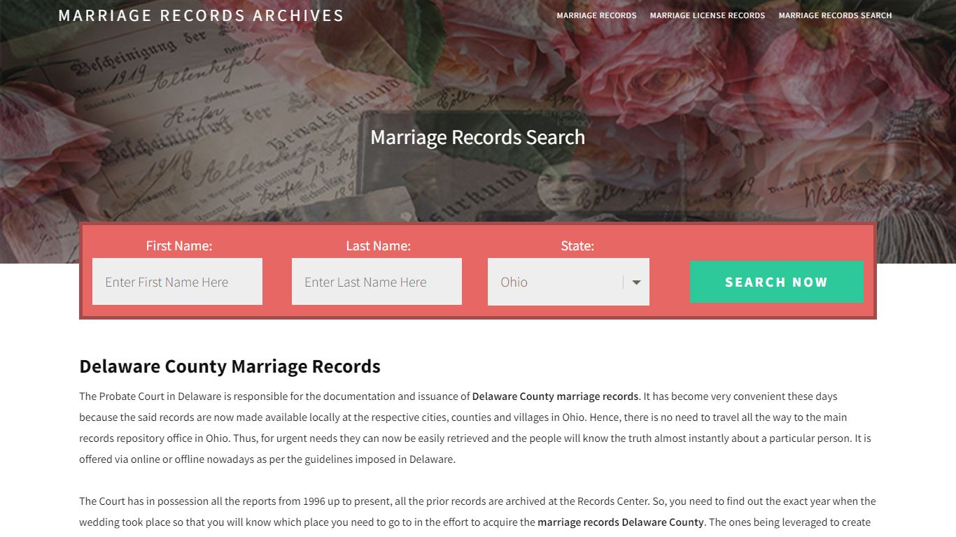 Delaware County Marriage Records | Enter Name and Search